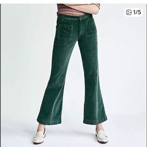 Free People Green Corduroy Wide Leg Jeans 4 Boho Retro Western